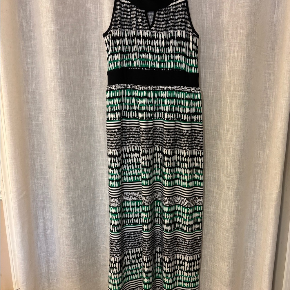 Emma & Michele Black Green and White Halter Maxi Sundress